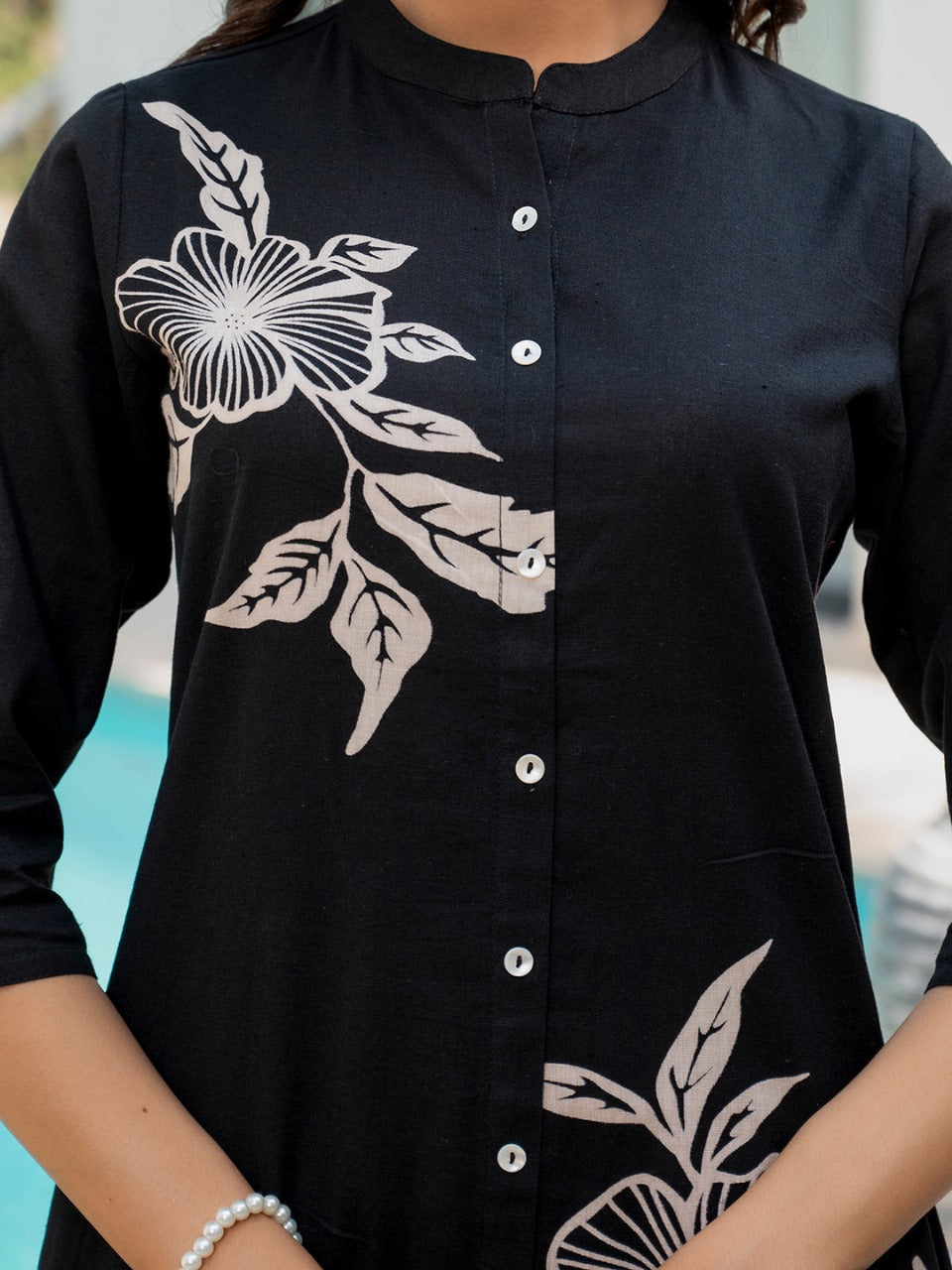 Black Floral Printed Cotton A-line Fit Kurta Pant
