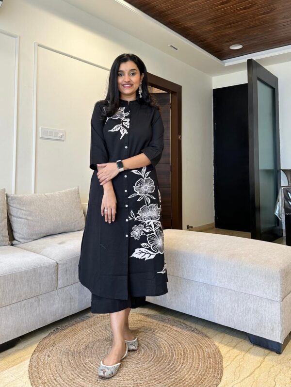 Black Floral Printed Cotton A-line Fit Kurta Pant
