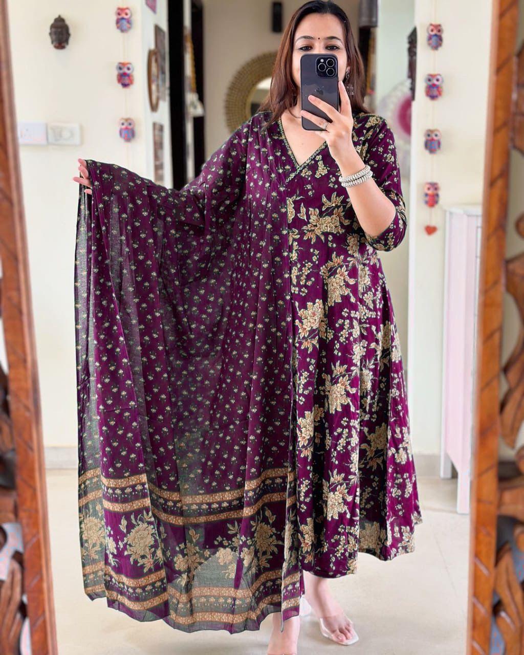 Purple Anarkali Kurta Set With Angrakha Style For Women | Libas India