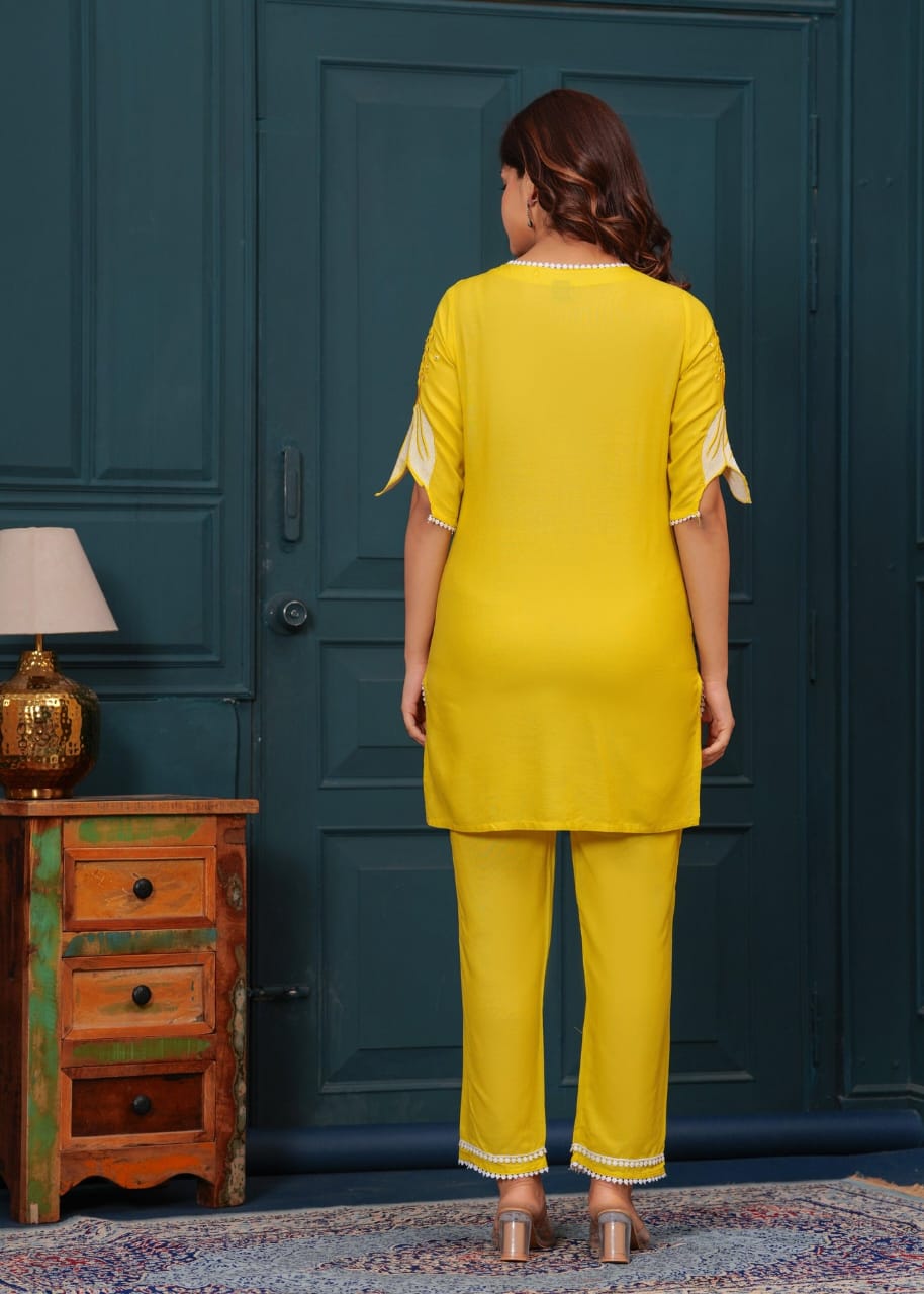 Yellow embroided co-ord set
