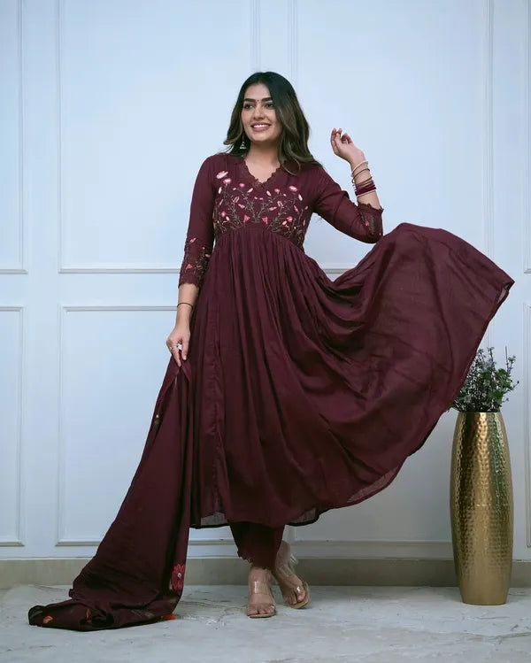 Heavy embroidery design anarkali suit 3pc