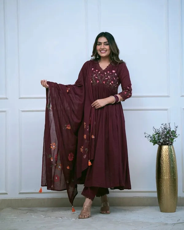 Heavy embroidery design anarkali suit 3pc