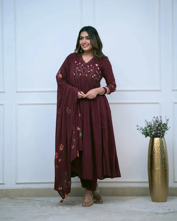 Heavy embroidery design anarkali suit 3pc
