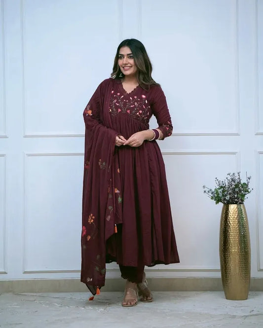 Heavy embroidery design anarkali suit 3pc
