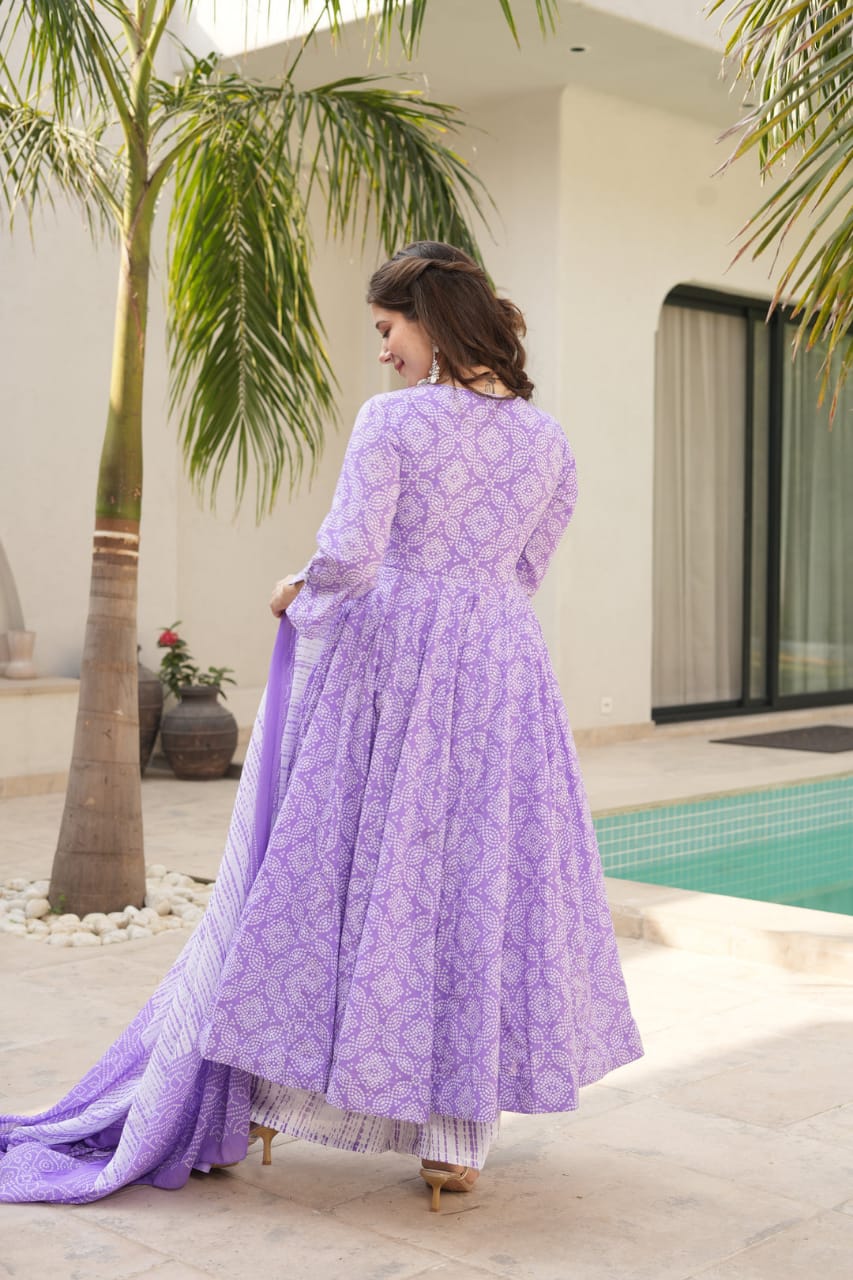 The kapas women purpal cotton anarkali with duptta set