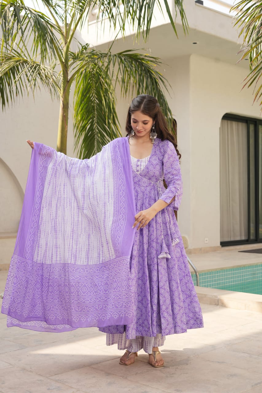 The kapas women purpal cotton anarkali with duptta set