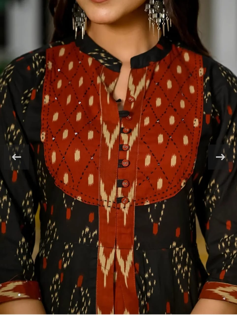 Black Designer ekka print with Anarkali pant and Dupatta set