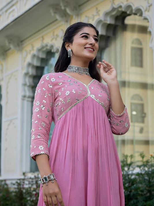 Pink Sequence Embroidered Rayon Anarkali Gown