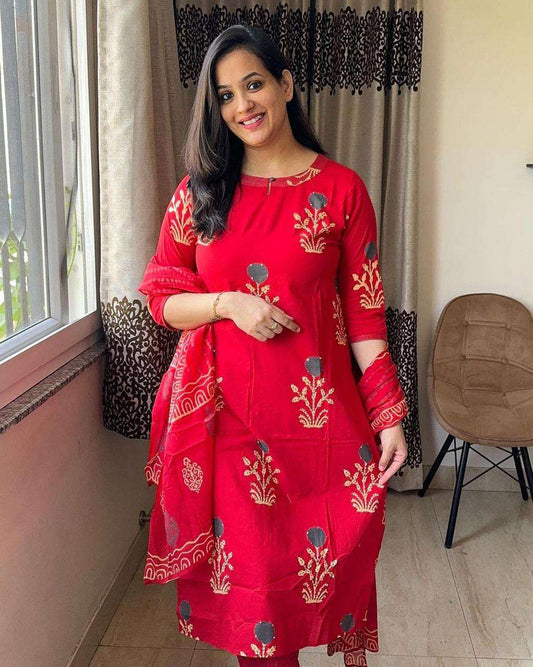 Pure Fine cotton  Fabric Kurti With Pant And Dupatta