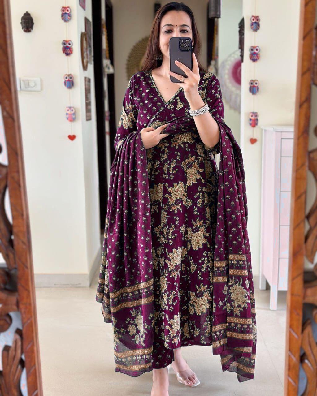Purple Anarkali Kurta Set With Angrakha Style For Women | Libas India