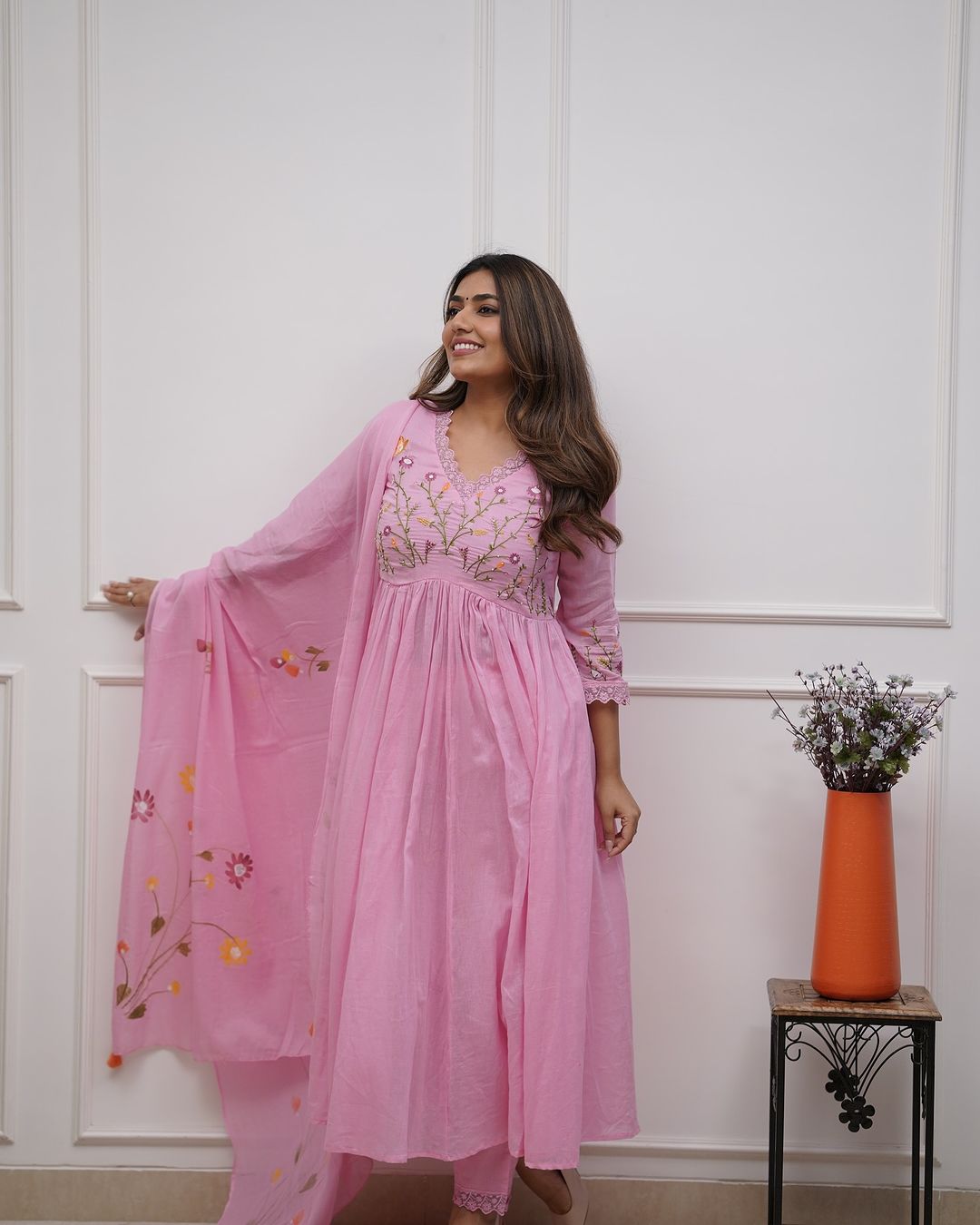 Pink Pure Cotton Kurta and Pants with Dupatta