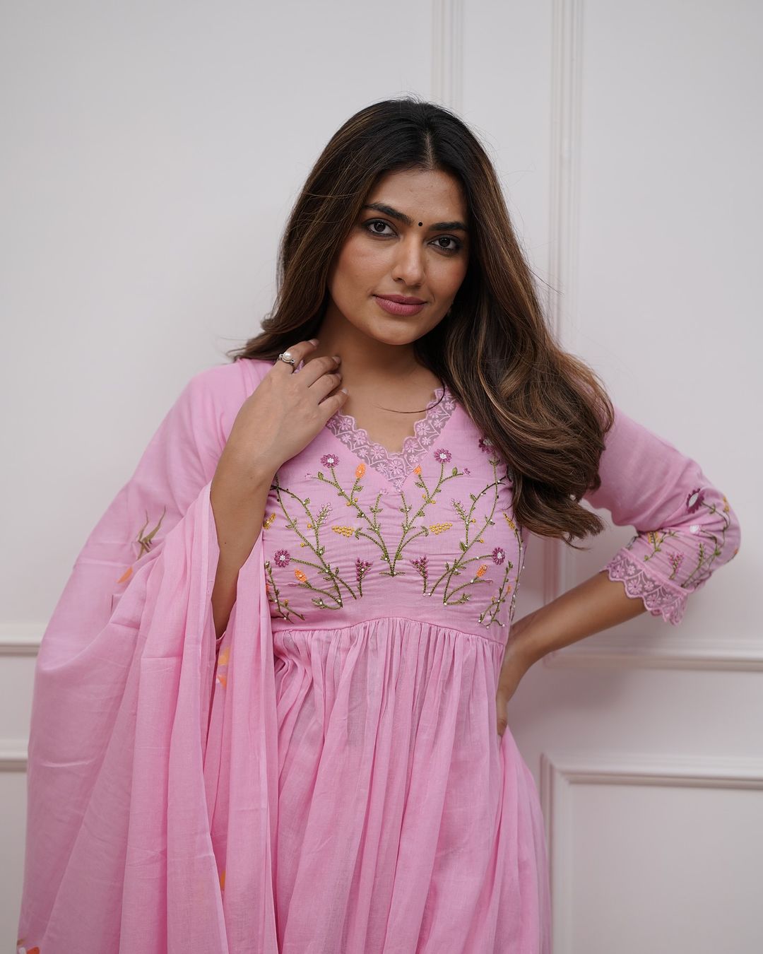 Pink Pure Cotton Kurta and Pants with Dupatta