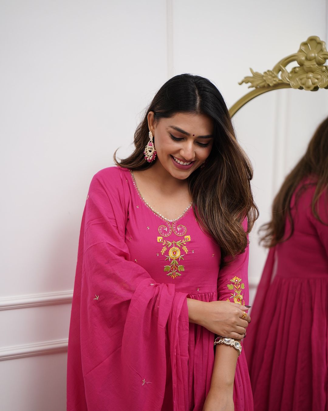 Pink Pure Cotton Kurti Pant Dupatta Set