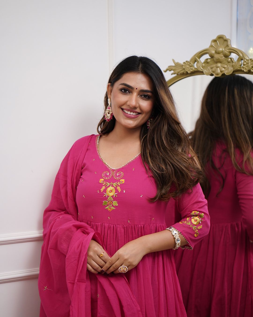 Pink Pure Cotton Kurti Pant Dupatta Set