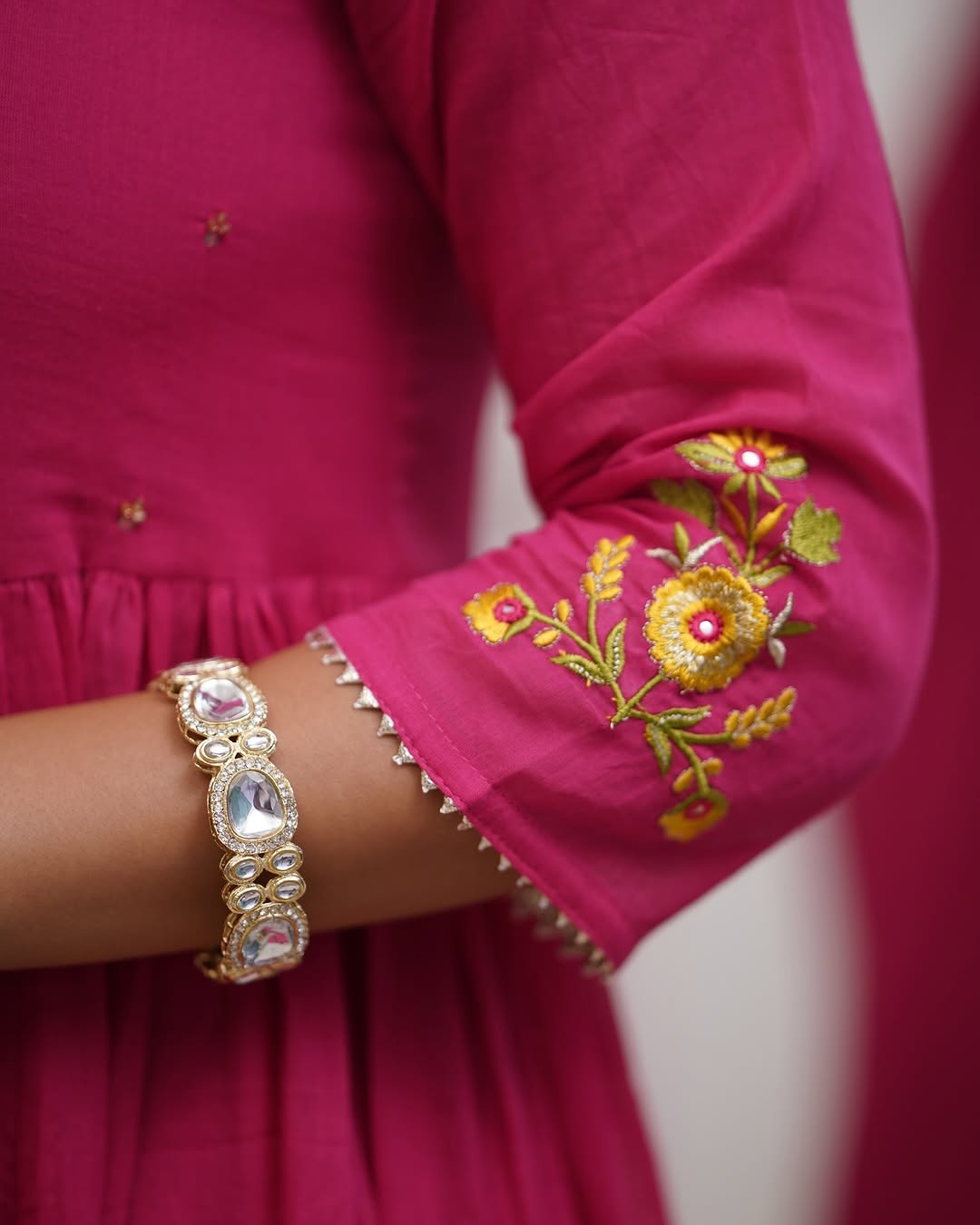 Pink Pure Cotton Kurti Pant Dupatta Set
