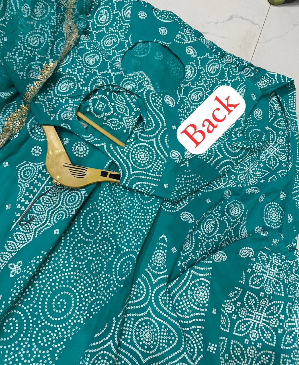 Blue Bandhani Print Anarkali Set With Heavy Work Duppata