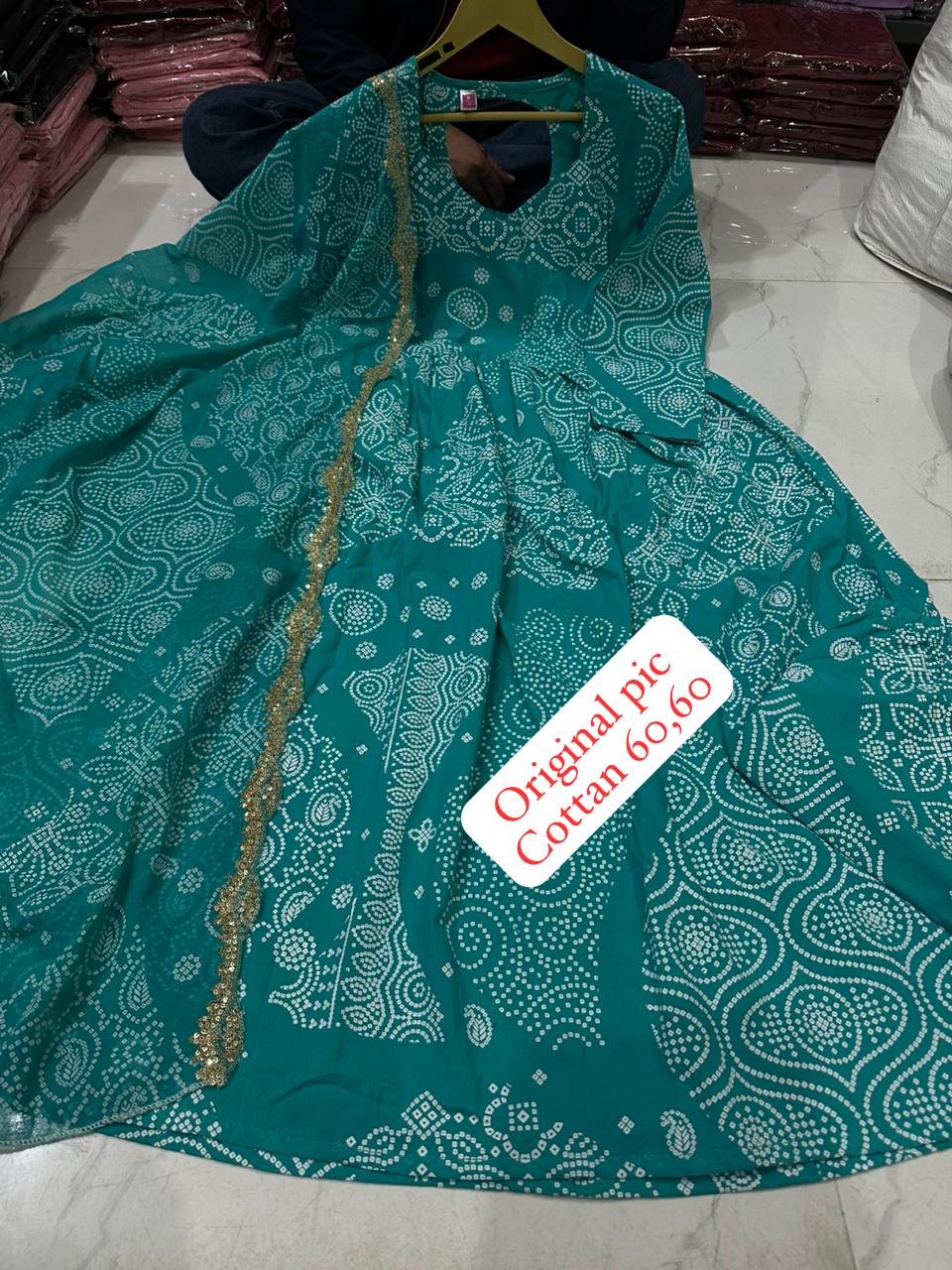 Blue Bandhani Print Anarkali Set With Heavy Work Duppata