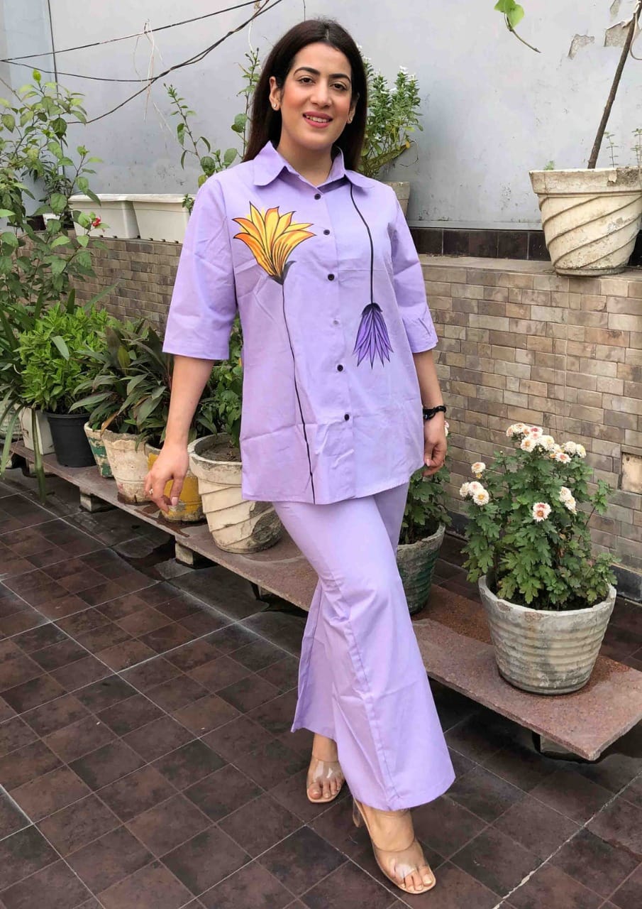 Purple Hand Brush Print Co-ord Set
