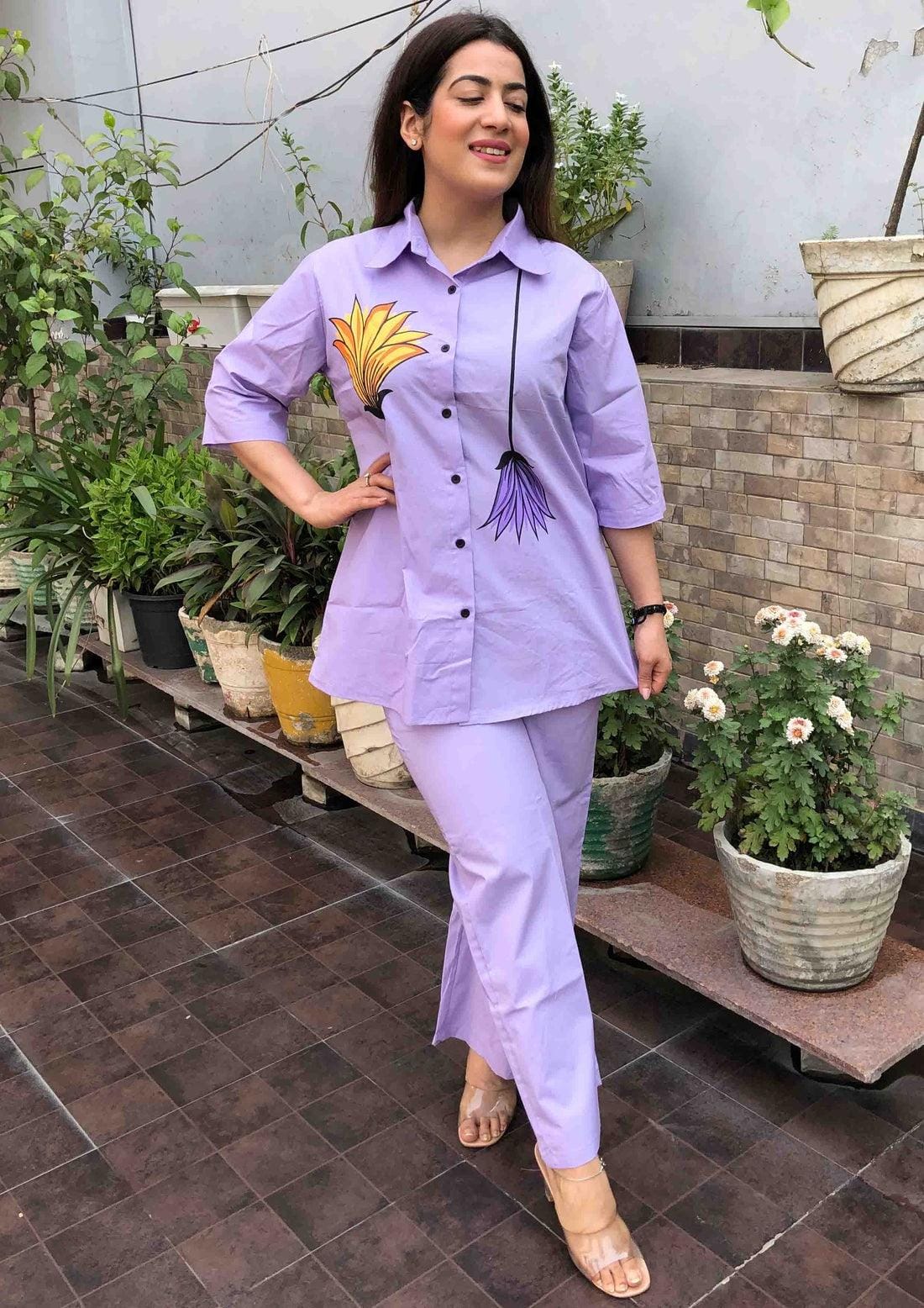 Purple Hand Brush Print Co-ord Set