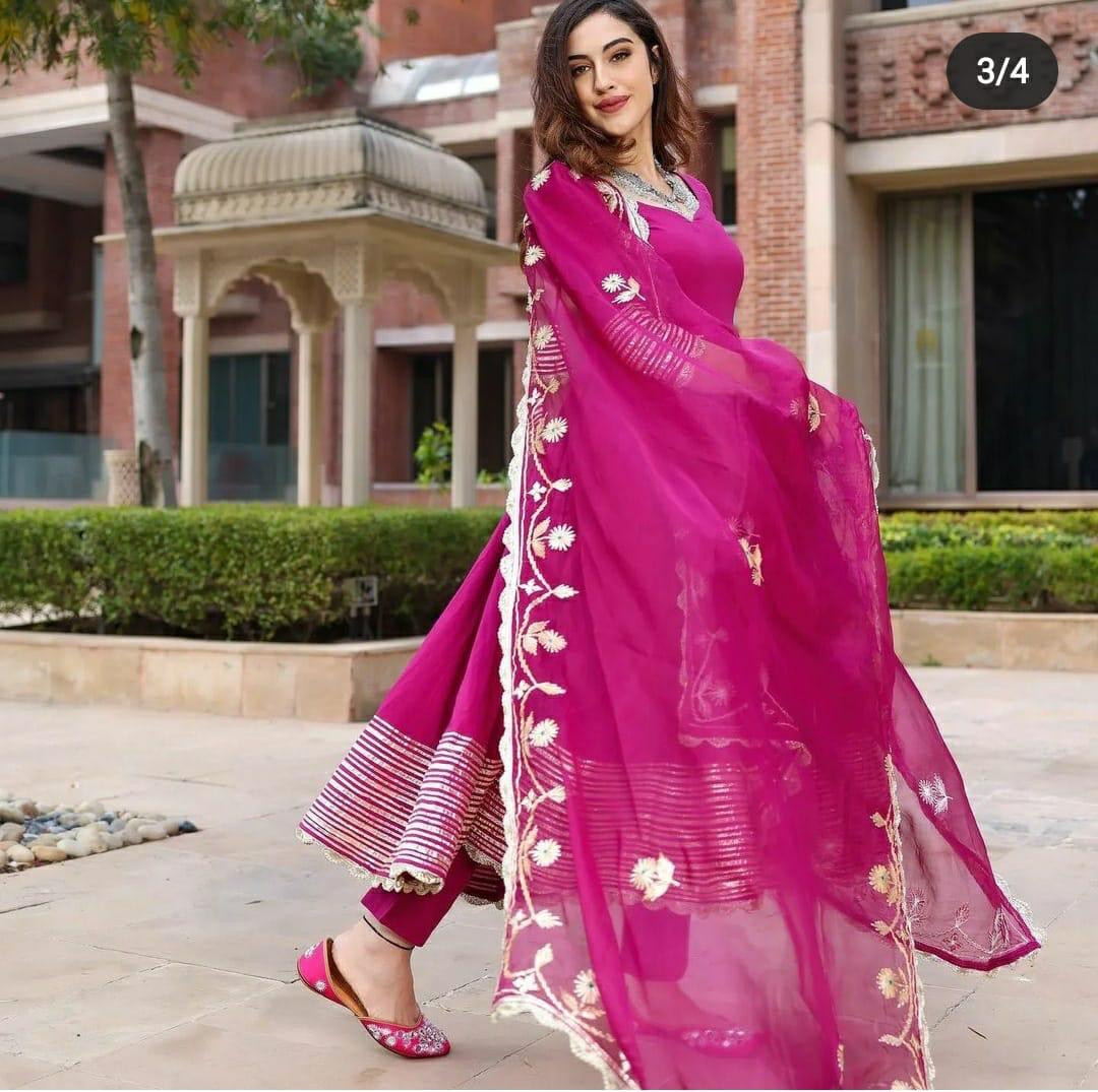 Pink Leheriya Cotton Rayon Ethnic Dress With Attached Dupatta