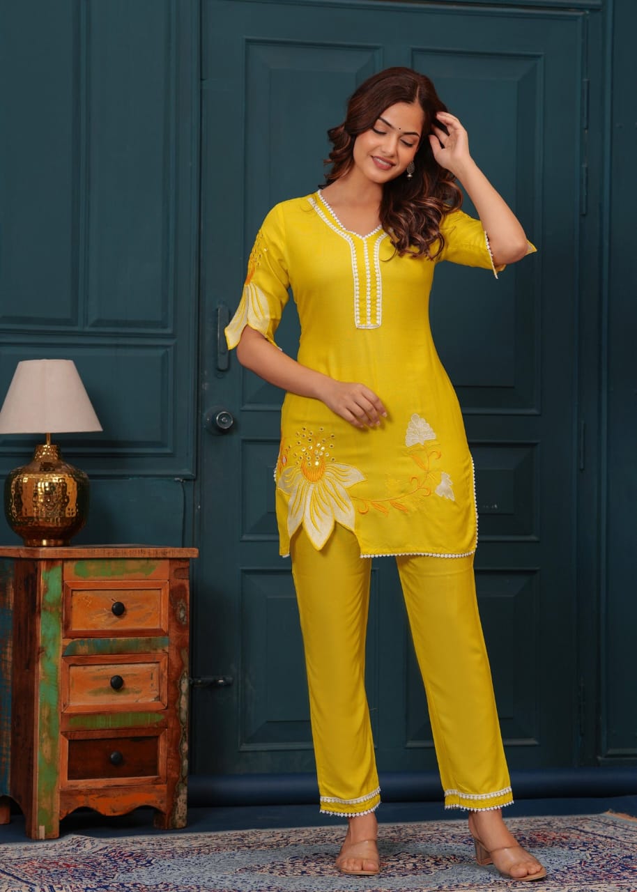 Yellow embroided co-ord set