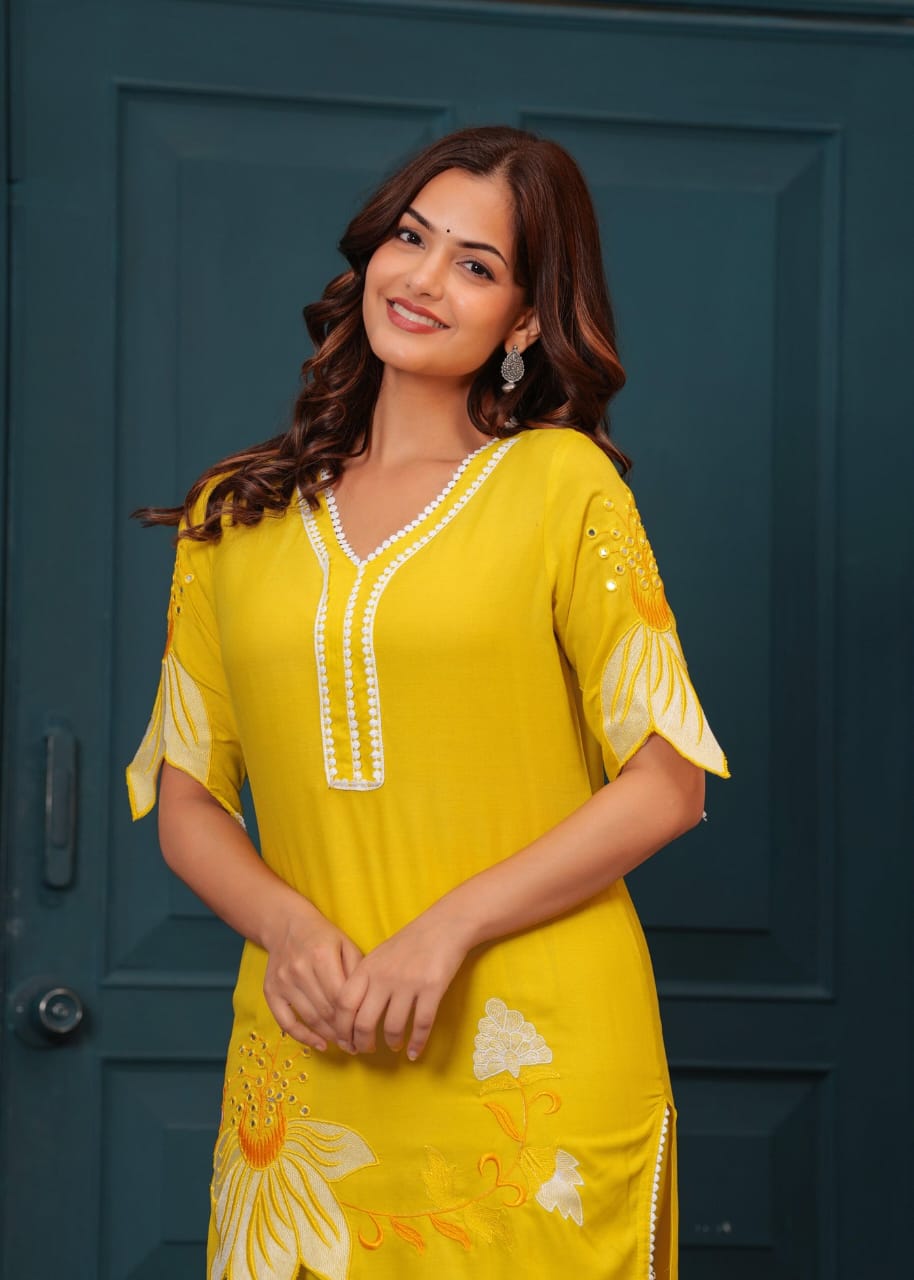Yellow embroided co-ord set