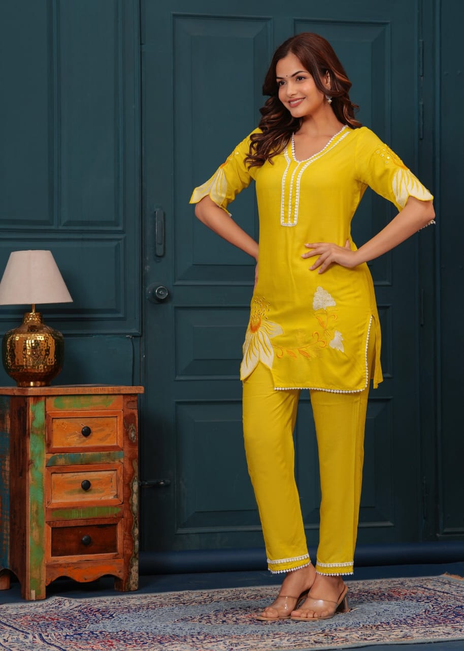 Yellow embroided co-ord set