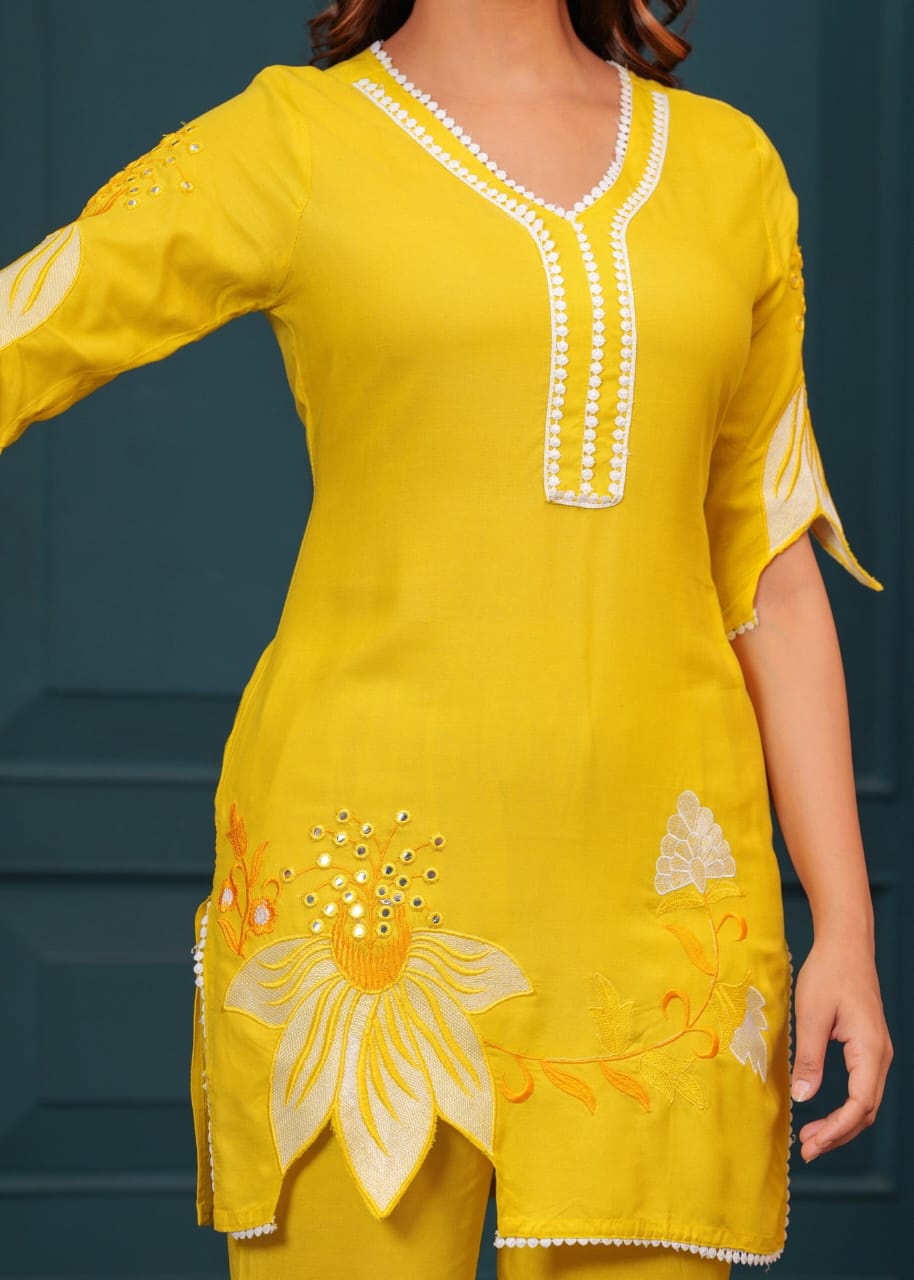 Yellow embroided co-ord set