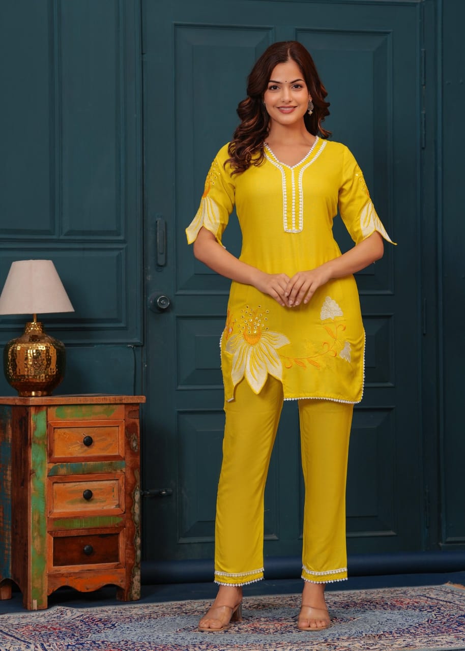 Yellow embroided co-ord set