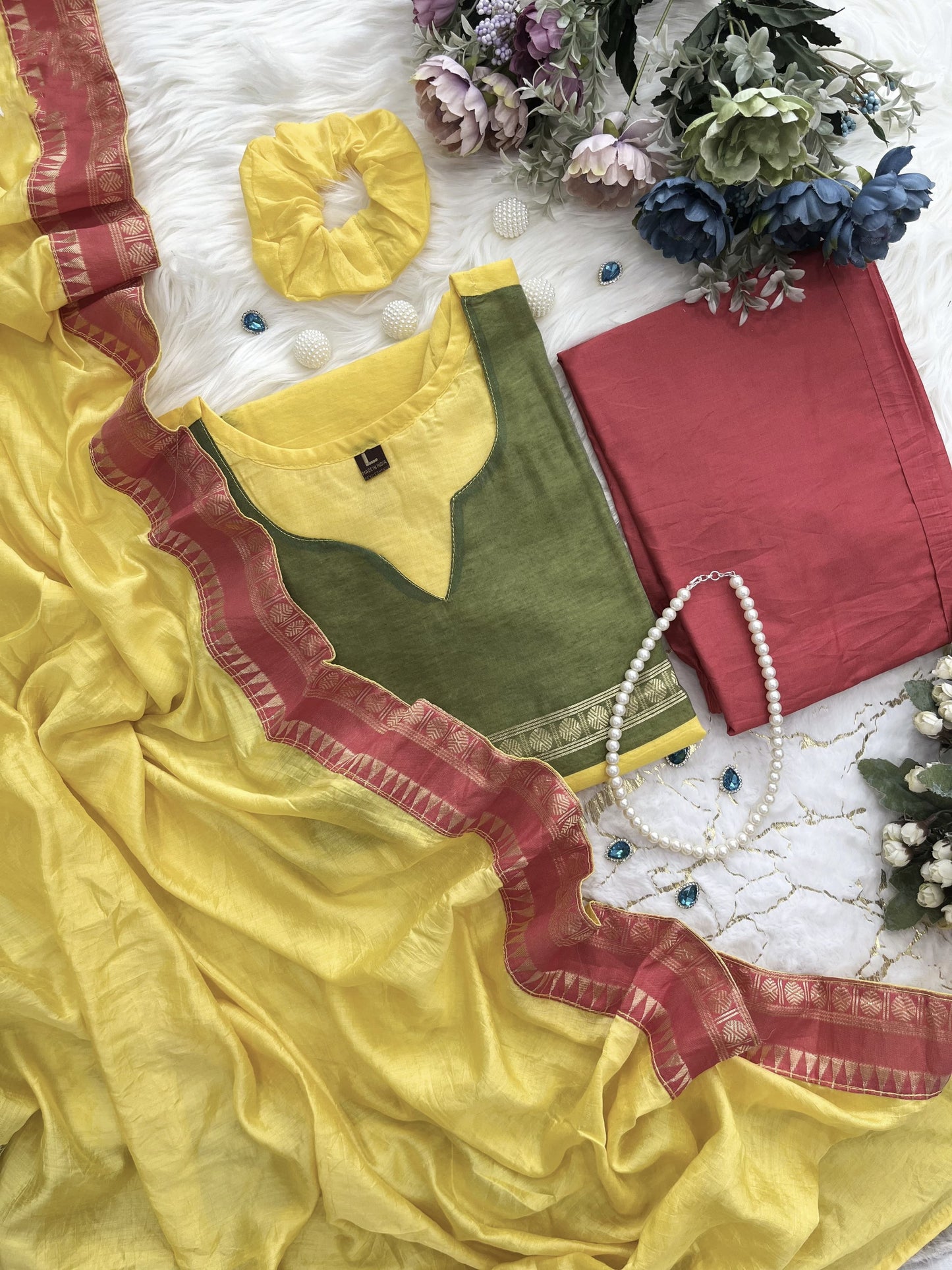 Multi Colour Kanchi Cotton Suit Set With Jaquard Dupatta For Women